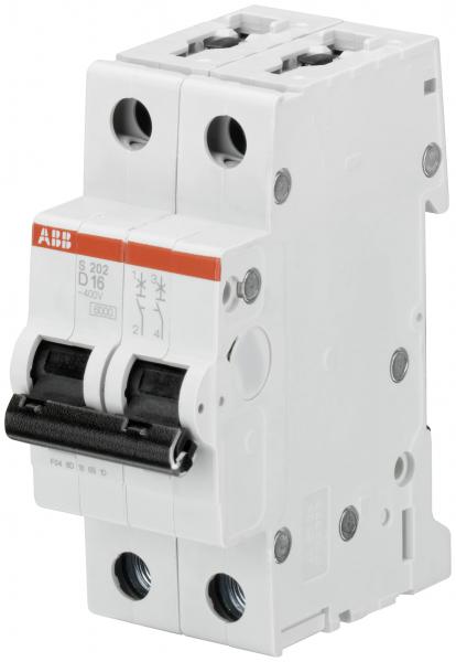Photo Disjoncteur S202 2P 16A Courbe D Raccordement à vis - 10KA (2Modules) | Ref : 352263