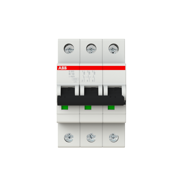 Photo S200 Disjoncteur modulaire - 3P - 10A - Cbe B -6000A/10kA (3 modules)-peignable | Ref : 352311