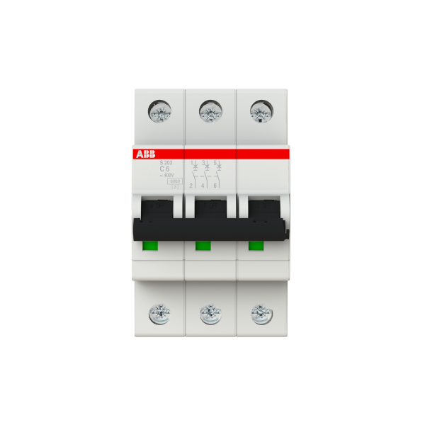 Photo S200 Disjoncteur modulaire - 3P - 6A - Cbe C - 6000A/10kA (3 modules)-peignable | Ref : 352333