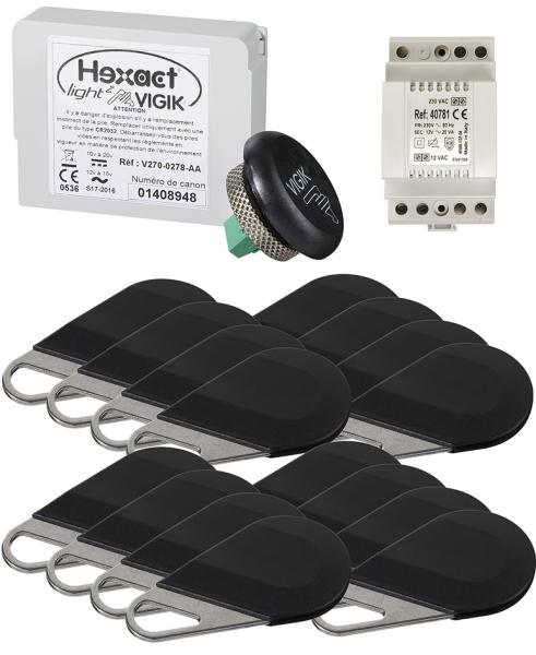 Photo Pack avec 1 centrale HELIGHT2 et de 16 badges HECV2N programms avec alimentation 40781 | Ref : HEPACK16