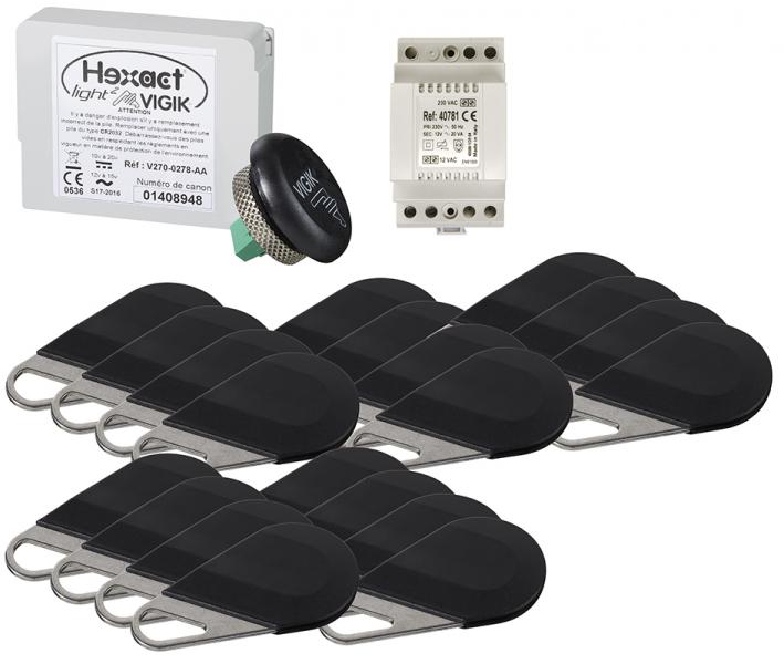 Photo Pack avec 1 centrale HELIGHT2 et de 20 badges HECV2N programms avec alimentation 40781 | Ref : HEPACK20