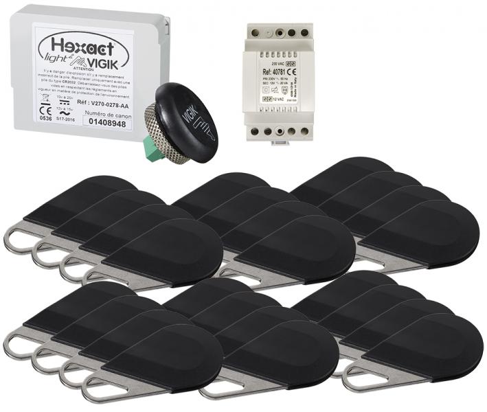 Photo Pack avec 1 centrale HELIGHT2 et de 24 badges HECV2N programms avec alimentation 40781 | Ref : HEPACK24