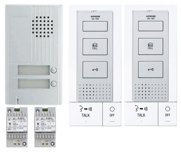 Photo Kit audio platine alu saillie 2 boutons, 2 postes matres mains-libres et 2 transformateurs (DA2DS+2xDB1MD+2xPT1211DR) | Ref : KITDB2