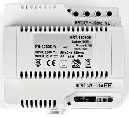 Photo Alimentation secteur 230VAC/12VCC 5A,fixation DIN et à vis 6 modules | Ref : PS1250DIN