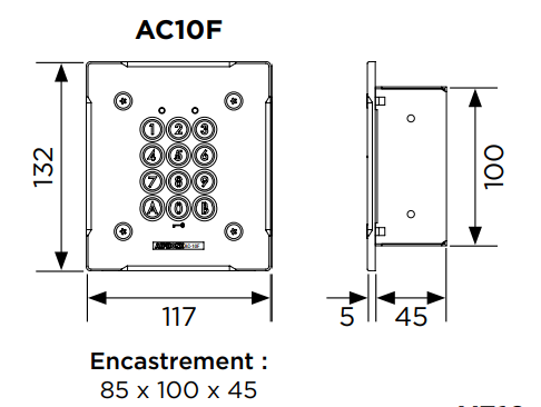 Vignette 3 produit Ref : AC10F         | Clavier encastr rsistant au vandalisme. clair 100 codes 2 relais 12/24vca-cc
