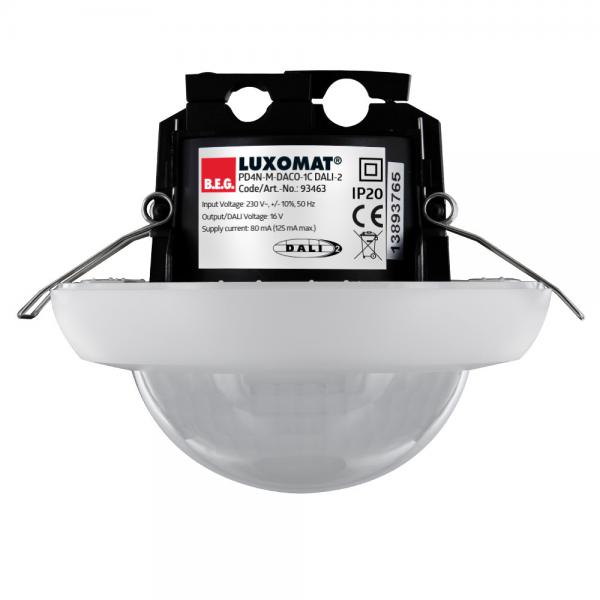 Photo PD4N-M-DACO-1C DALI-2 dtecteur de prsence avec contrleur d\'appli. DALI tension: 230 V AC +10% 50 Hz dimensions: 106 x 95 mm puissance interne: env. 2W angle de dtection: horizontal 360 (montage plafond) sortie DALI : 80 mA | Ref : 93463