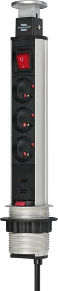 Photo Brennenstuhl Multiprise TOWER POWER encastrable, 3 prises + 2 prises USB, avec 2m de cble | Ref : 1396201013