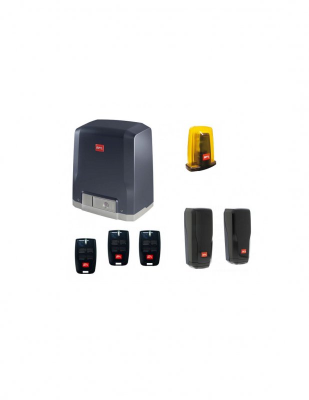 Photo Kit complet 230 V pour portails coulissants jusqu\'à 600 kg kg. Vitesse du vantail 9 m/min. Composé de 1 moteur DEIMOS AC.1 centrale SHYRA.1 paire de cellules DESME.1clignotant RADIUS/2 télécommandes 4 touches MITTO COOL 4 | Ref : R925281-00002