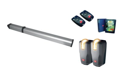 Photo Kit pro 24V pour portail battant jusqu\' 800kg et 5 m de longueur. Usage trs intensif. Compos de: 2 moteurs.1 armoire de commande THALIA P. 1 paire de photocellules THEA. 2 metteurs MITTO COOL 4. | Ref : R935346-00001