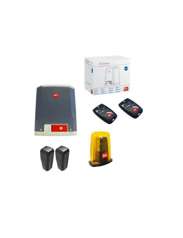 Photo Kit complet 230 V pour portails coulissants jusqu\' 800 kg kg. Vitesse du vantail 9 m/min. Compos de 1 moteur DEIMOS AC.1 centrale SHYRA.1 paire de cellules DESME.1clignotant RADIUS/2 tlcommandes 4 touches MITTO COOL 4  | Ref : R925332-00002