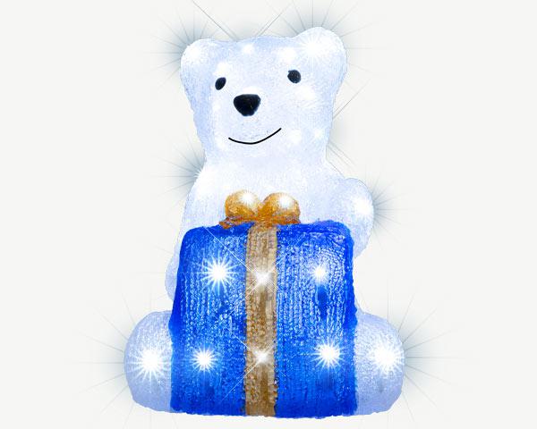 Photo Motif acrylique OURS AVEC CADEAU LED 4.5V - 48 LED blanc pur + 12 Flash | Ref : JTA043