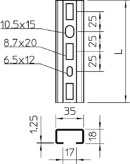 Vignette 3 produit Ref : 1104284 | Rail profilé CML3518P0300FS/300x35x18/Z 275
