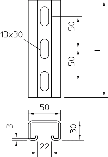 Vignette 3 produit Ref : 1121472 | Rail profil� MS5030P6000FT/6000x50x30/GAC