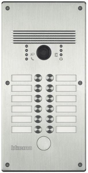 Photo Bticino - Platines monobloc antivandales à bouton poussoir Linea 300 pour 9 à 12 appels façade Inox | Ref : 308013