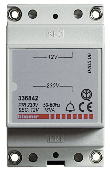 Photo Bticino - Alimentation alternative 230V/12V~ ou transformateur pour �clairage porte - �tiquette  -   | Ref : 336842
