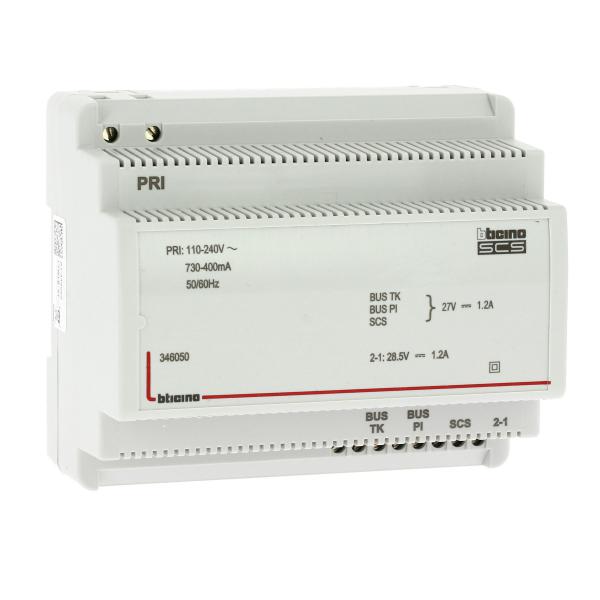 Photo Bticino - Alimentation et adaptateur vido pour portier 110V  240V 27V= 1,2A  -  8 modules | Ref : BT346050