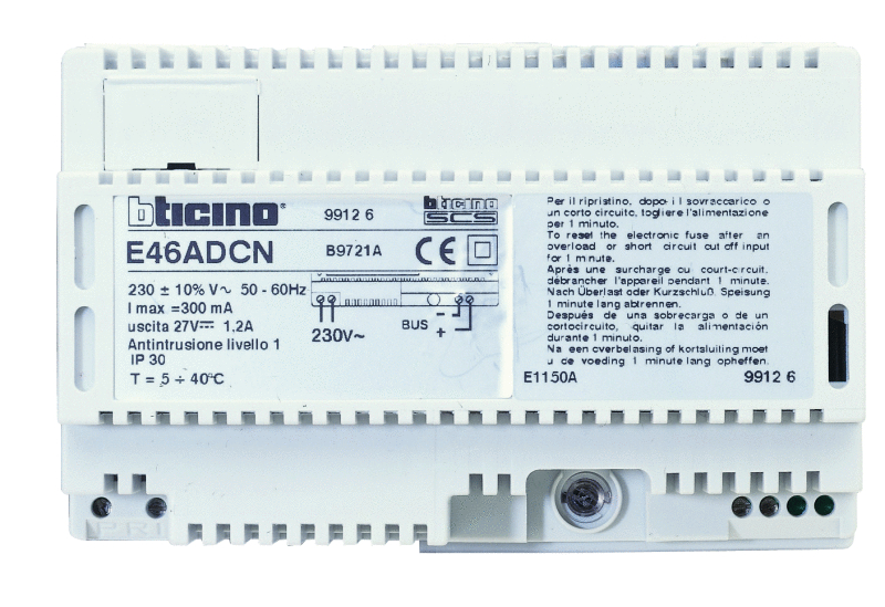 Photo Bticino - Alimentation modulaire BUS 230V~ 27V= 1,2A  -  8 modules | Ref : E46ADCN