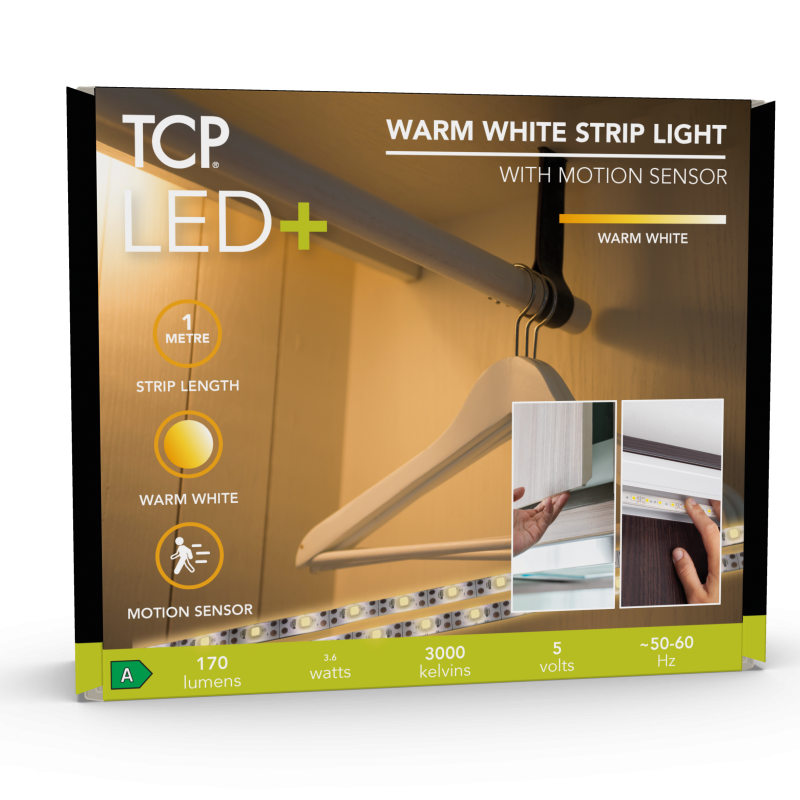 Photo RUBAN LED PLACARD 1M 3000°K 170LM DETEC | Ref : TCP-PIR30BATT1M