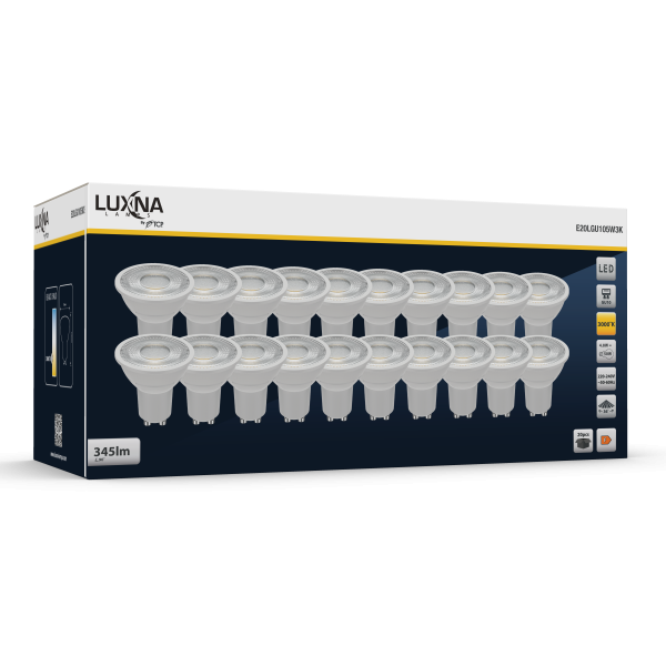 Photo BOITE 20 LPE LED GU10 4.9W 345LM 3000K | Ref : E20LGU105W3K