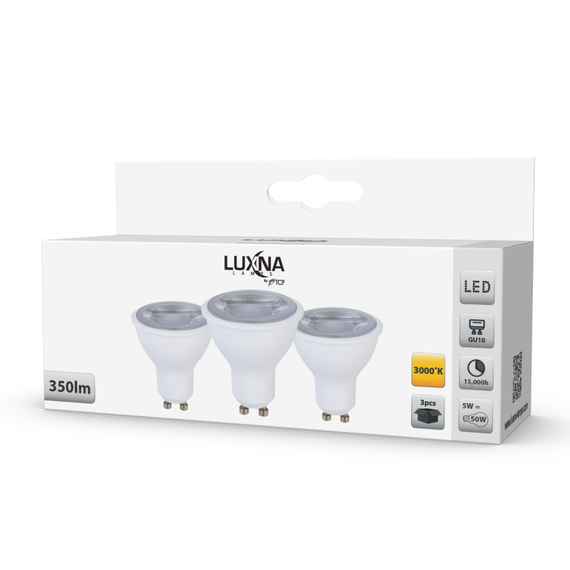 Photo BOITE 3 LPE LED GU10 5W 350LM 3000K WHIT | Ref : E3L5GU3KB