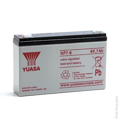 Photo Batterie plomb AGM YUASA NP7-6 6V 7Ah F4.8 (Batterie) | Ref : AMP9222