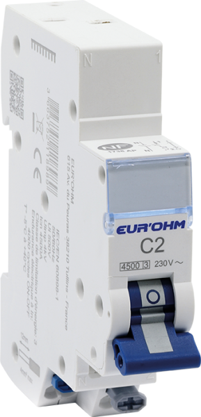 Photo Disjoncteur 1P+N 2A courbe C connexion rapide/rapide 4.5kA NF | Ref : 20302