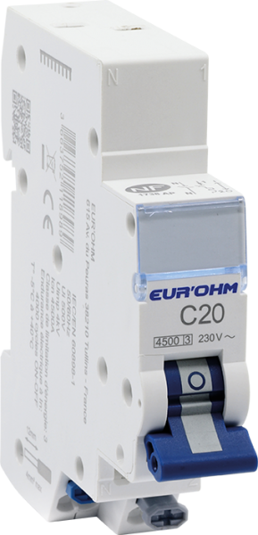 Photo Disjoncteur 1P+N 20A courbe C connexion rapide/rapide 4.5kA NF | Ref : 20320