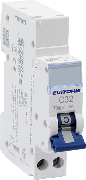 Photo Disjoncteur 1P+N 32A courbe C connexion rapide/vis 4.5kA NF | Ref : 20322