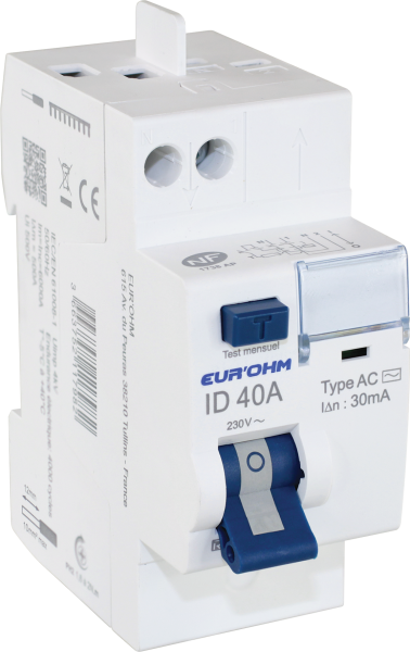 Photo Interrupteur diff�rentiel 40A 1P+N 30mA connexion haut/haut cxion rapide Classe AC  NF | Ref : 23440