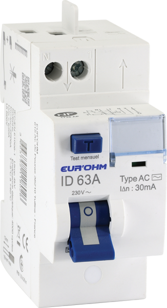 Photo Interrupteur diff�rentiel 63A 1P+N 30mA connexion haut/haut cxion rapide Classe AC  NF | Ref : 23463