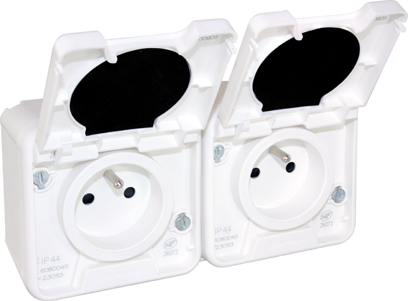 Photo OXXO Double Prise 2P+T blanc saillie �tanche IP55 | Ref : 60851