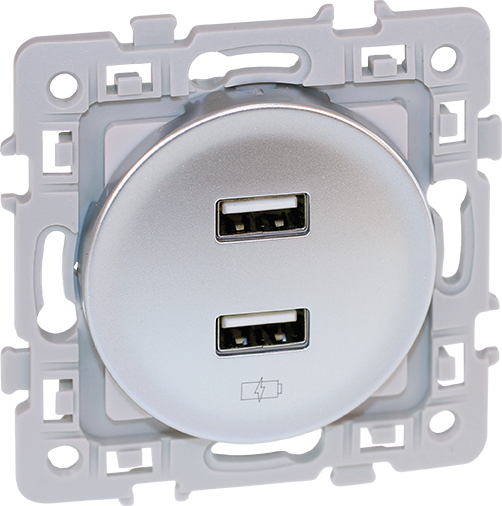 Photo SQUARE chargeur dble USB A 5.5V SILVER | Ref : 60429