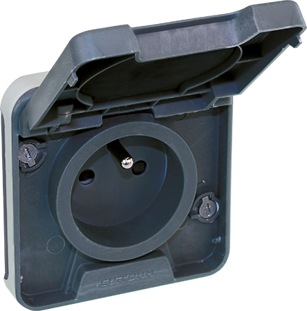 Photo OXXO PC 2P+T compos GRIS IP55  | Ref : 60845