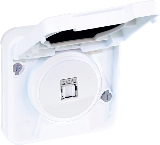 Photo OXXO Mcanisme composable de prise RJ45 blinde CAT6 FTP (Grade1 TV) blanc tanche IP55 | Ref : 60855