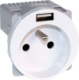 Photo COMETE Prise combine 2P+T + USB A blanc | Ref : 61156