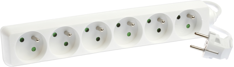 Photo Bloc de 6 prises 2P+T sans interrupteur cable 3x1mm 1m blanc | Ref : 64040