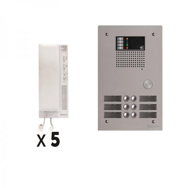 Photo Kit 5 appels audio  avec platine de rue aluminium 5mm GTV62 - Groupe audio G EL 642 GB2 - Alimentation DIN 28V G FA GB2/B - Combins audio G T562 | Ref : GKA62/205