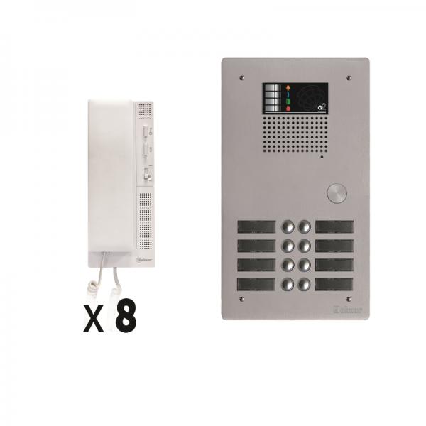 Photo Kit 8 appels audio  avec platine de rue aluminium 5mm GTV62 - Groupe audio G EL 642 GB2 - Alimentation DIN 28V G FA GB2/B - Combins audio G T562 | Ref : GKA62/208