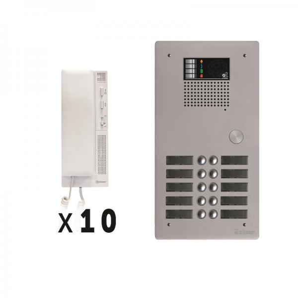 Photo Kit 10 appels audio  avec platine de rue aluminium 5mm GTV62.  - Groupe audio G EL 642 GB2 - Alimentation DIN 28V G FA GB2/B  - Combins audio G T562 | Ref : GKA62/210