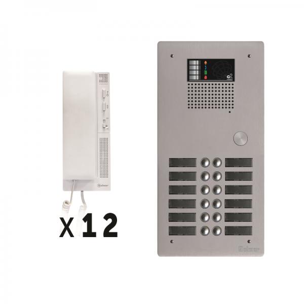 Photo Kit 12 appels audio  avec platine de rue aluminium 5mm GTV62 - Groupe audio G EL 642 GB2 - Alimentation DIN 28V G FA GB2/B - Combins audio G T562 | Ref : GKA62/212