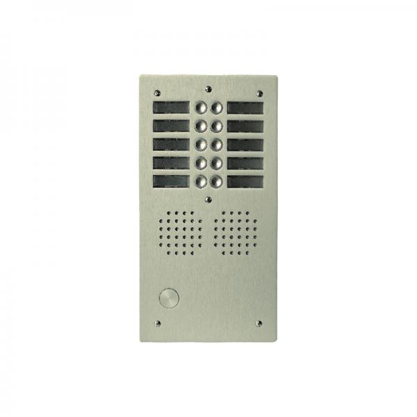 Photo Platine aluminium HAUT-RISQUE audio 10 appels 2 rangesAnodise CHAMPAGNE | Ref : UHR2010/CH