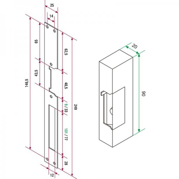 Vignette 2 produit Gâche émission 12 Vca - A mémoire - Têtière alu longue | Ref : TCV24L