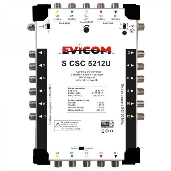 Commutateur universel 5 câbles 4 sat. + - EVICOM SCSC5212U