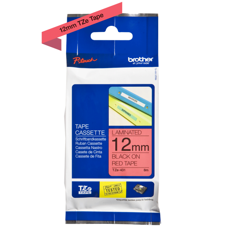 Photo RUBAN 12MM NOIR SUR FOND ROUGE | Ref : TZE431