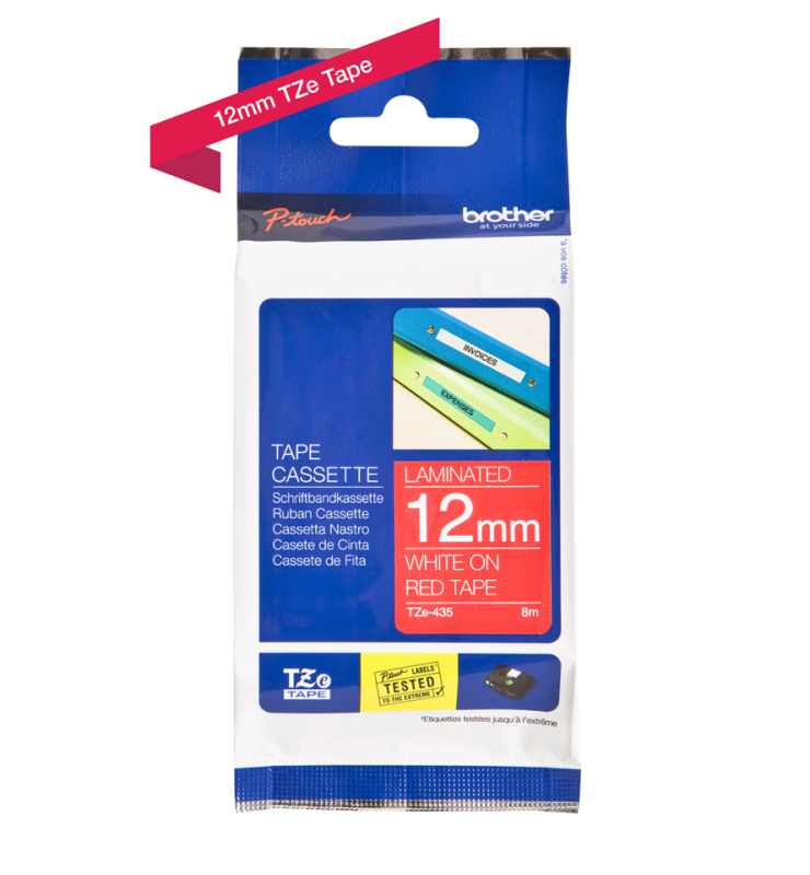 Photo RUBAN TZE 12MM BLANC/ROUGE 8M | Ref : TZE435