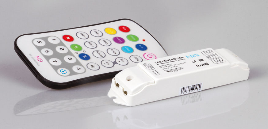 Photo CONTROLEUR RGB 12-24Vdc + TELECOMMANDE RGB WHITE | Ref : LR2344