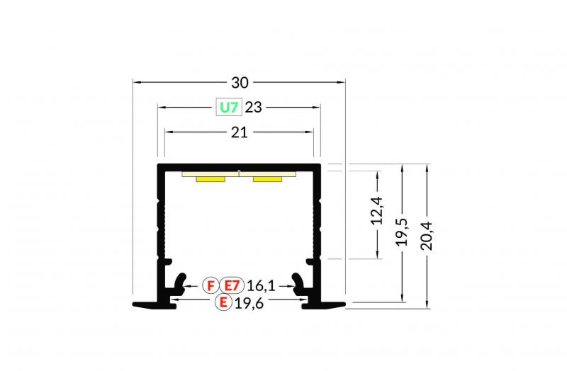 Vignette 2 produit PROFILE ALU A ENCASTRER L.2M P.20.40MM AVEC REBORD l.21MM BLANC + CAPOT CLIPANT | Ref : PR2004F-BLANC