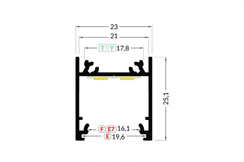 Vignette 3 produit Ref : PR2003F-GRIS | PROFILE 2M ALU A SUSPENDRE P.25.10MM SANS REBORD l.21MM + CAPOT CLIPANT Barre de 2M