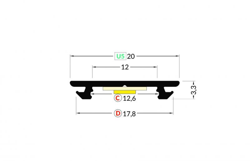 Vignette 3 produit Ref : PR2005C-GRIS | PROFILE ALU CINTRABLE L.2M P.3.30MM SANS REBORD l.12MM ANODISE + CAPOT CLIPANT