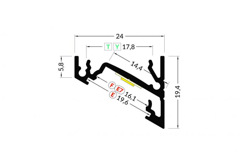 Vignette 3 produit Ref : PR2009F-GRIS | PROFILE ALU 2M ANODISE ANGLE 45 CAPOT CLIPANT DEPOLI